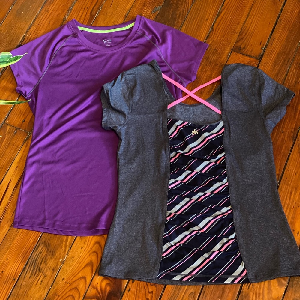 Champion & Kyodon Workout Short Sleeve tops Bundle Size Medium Gray/Grey Purple